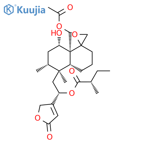 Butanoic acid,2-methyl-,(1S)-2-[(1R,4aR,5S,6R,8S,8aR)-8a-[(acetyloxy)methyl]octahydro-8-hydroxy-5,6-dimethylspiro[naphthalene-1(2H),2'-oxiran]-5-yl]-1-(2,5-dihydro-5-oxo-3-furanyl)ethylester, (2S)- structure