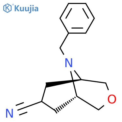 exo-9-benzyl-3-oxa-9-azabicyclo[3.3.1]nonane-7-carbonitrile structure