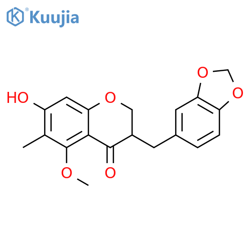 (3R)-3-(1,3-benzodioxol-5-ylmethyl)-2,3-dihydro-7-hydroxy-5-methoxy-6-methyl-4H-chromen--4-one structure