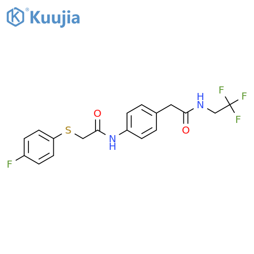 2-(4-fluorophenyl)sulfanyl-N-(4-{(2,2,2-trifluoroethyl)carbamoylmethyl}phenyl)acetamide structure