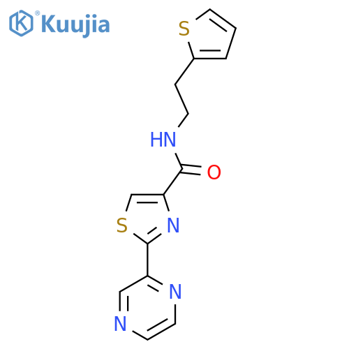 2-(pyrazin-2-yl)-N-2-(thiophen-2-yl)ethyl-1,3-thiazole-4-carboxamide structure