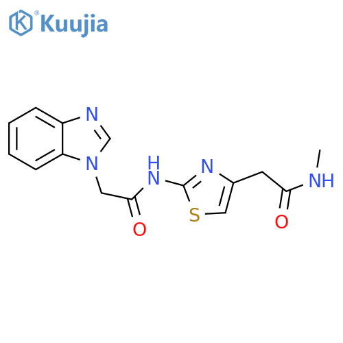 2-{2-[2-(1H-1,3-benzodiazol-1-yl)acetamido]-1,3-thiazol-4-yl}-N-methylacetamide structure