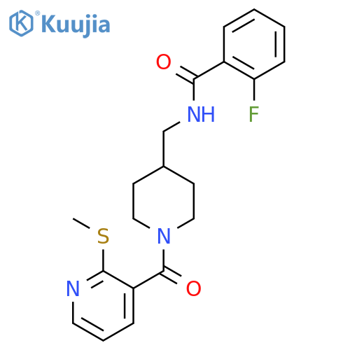 2-fluoro-N-({1-2-(methylsulfanyl)pyridine-3-carbonylpiperidin-4-yl}methyl)benzamide structure