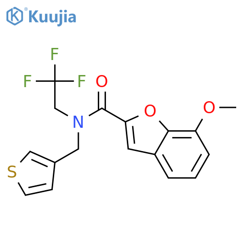 7-methoxy-N-(thiophen-3-yl)methyl-N-(2,2,2-trifluoroethyl)-1-benzofuran-2-carboxamide structure