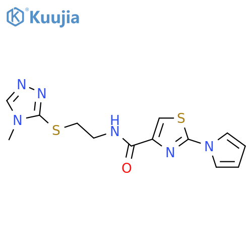 N-{2-(4-methyl-4H-1,2,4-triazol-3-yl)sulfanylethyl}-2-(1H-pyrrol-1-yl)-1,3-thiazole-4-carboxamide structure