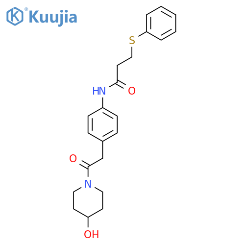 N-{4-2-(4-hydroxypiperidin-1-yl)-2-oxoethylphenyl}-3-(phenylsulfanyl)propanamide structure
