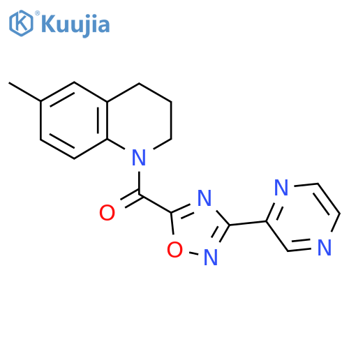 6-methyl-1-3-(pyrazin-2-yl)-1,2,4-oxadiazole-5-carbonyl-1,2,3,4-tetrahydroquinoline structure