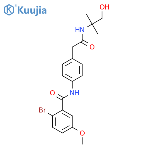 2-bromo-N-(4-(2-((1-hydroxy-2-methylpropan-2-yl)amino)-2-oxoethyl)phenyl)-5-methoxybenzamide structure