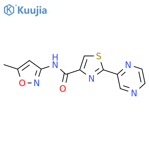 N-(5-methyl-1,2-oxazol-3-yl)-2-(pyrazin-2-yl)-1,3-thiazole-4-carboxamide structure