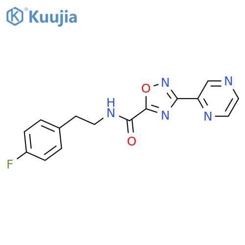 N-2-(4-fluorophenyl)ethyl-3-(pyrazin-2-yl)-1,2,4-oxadiazole-5-carboxamide structure