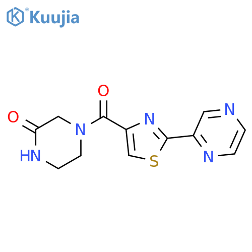 4-[2-(pyrazin-2-yl)-1,3-thiazole-4-carbonyl]piperazin-2-one structure