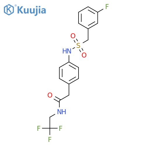 2-{4-(3-fluorophenyl)methanesulfonamidophenyl}-N-(2,2,2-trifluoroethyl)acetamide structure