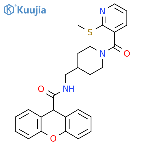 N-({1-2-(methylsulfanyl)pyridine-3-carbonylpiperidin-4-yl}methyl)-9H-xanthene-9-carboxamide structure