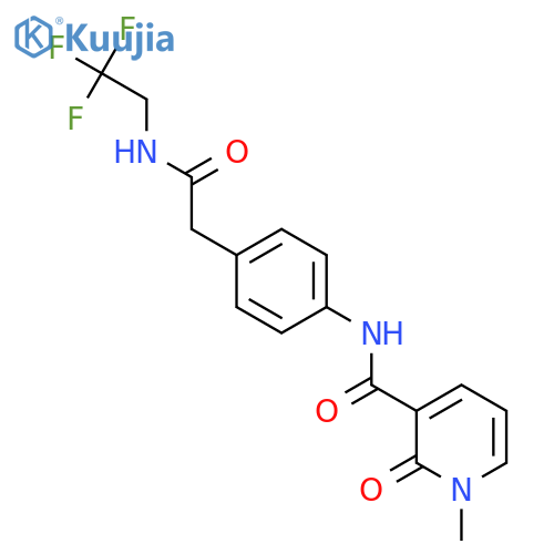 1-methyl-2-oxo-N-(4-{(2,2,2-trifluoroethyl)carbamoylmethyl}phenyl)-1,2-dihydropyridine-3-carboxamide structure