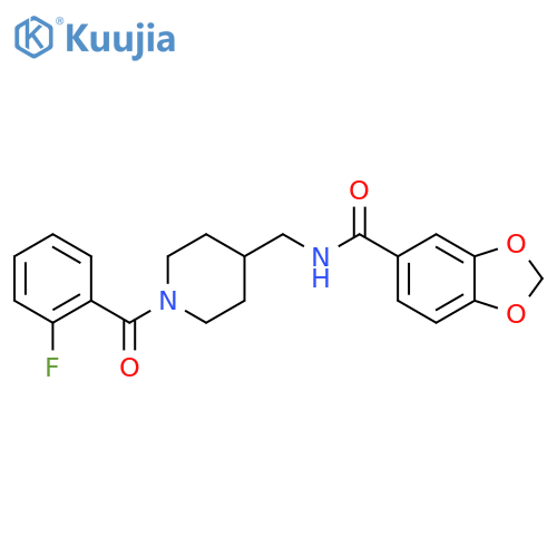 N-{1-(2-fluorobenzoyl)piperidin-4-ylmethyl}-2H-1,3-benzodioxole-5-carboxamide structure