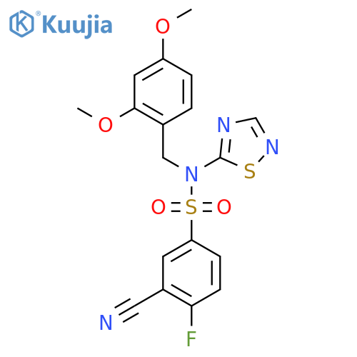 3-cyano-N-(2,4-dimethoxybenzyl)-4-fluoro-N-(1,2,4-thiadiazol-5-yl)benzenesulfonamide structure