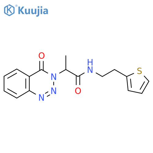 2-(4-oxo-3,4-dihydro-1,2,3-benzotriazin-3-yl)-N-2-(thiophen-2-yl)ethylpropanamide structure