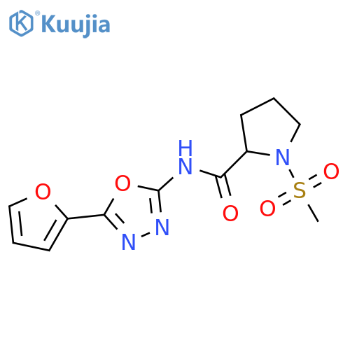 N-5-(furan-2-yl)-1,3,4-oxadiazol-2-yl-1-methanesulfonylpyrrolidine-2-carboxamide structure
