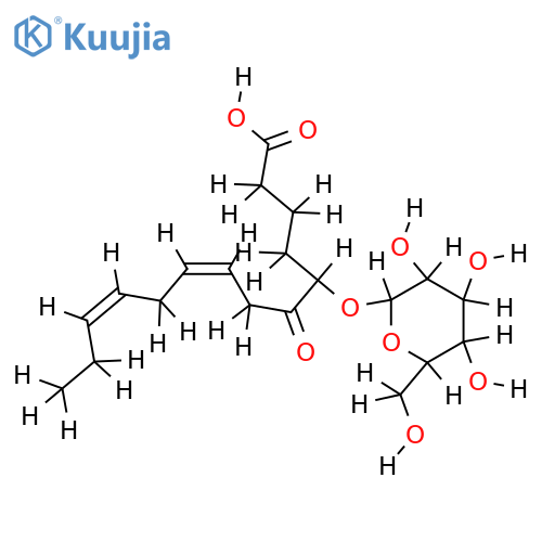 (5R,8Z,11Z)-5-beta-D-glucopyranosyloxy-6-oxotetradeca-8,11-dienoic acid structure