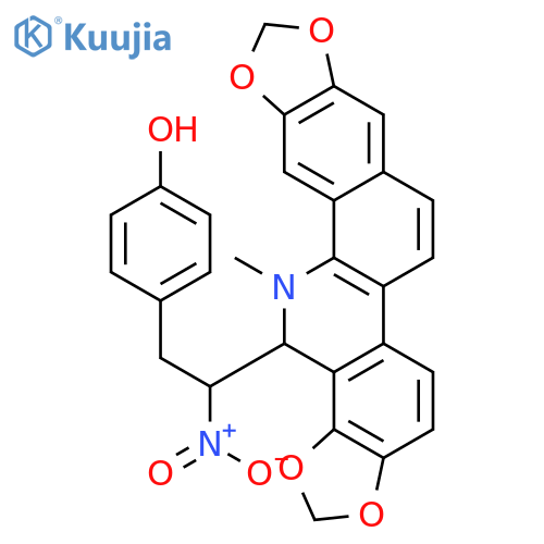 Phenol,4-[2-(13,14-dihydro-13-methyl[1,3]benzodioxolo[5,6-c]-1,3-dioxolo[4,5-i]phenanthridin-14-yl)-2-nitroethyl]-(9CI) structure