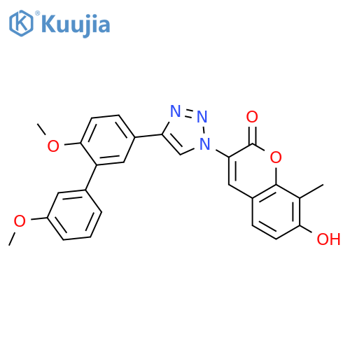 2H-1-Benzopyran-2-one, 3-[4-(3',6-dimethoxy[1,1'-biphenyl]-3-yl)-1H-1,2,3-triazol-1-yl]-7-hydroxy-8-methyl- structure