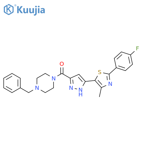 1-benzyl-4-{3-[2-(4-fluorophenyl)-4-methyl-1,3-thiazol-5-yl]-1H-pyrazole-5-carbonyl}piperazine structure