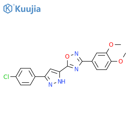 5-[3-(4-chlorophenyl)-1H-pyrazol-5-yl]-3-(3,4-dimethoxyphenyl)-1,2,4-oxadiazole structure