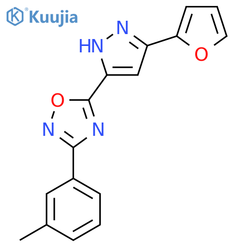 5-[3-(furan-2-yl)-1H-pyrazol-5-yl]-3-(3-methylphenyl)-1,2,4-oxadiazole structure