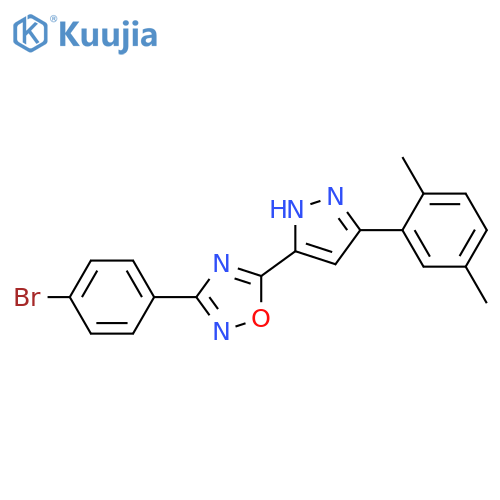 3-(4-bromophenyl)-5-[3-(2,5-dimethylphenyl)-1H-pyrazol-5-yl]-1,2,4-oxadiazole structure