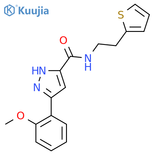5-(2-methoxyphenyl)-N-2-(thiophen-2-yl)ethyl-1H-pyrazole-3-carboxamide structure