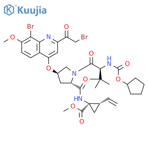 Methyl (1R,2S)-N-[(cyclopentyloxy)carbonyl]-3-methyl-L-valyl-(4R)-4-[[8-bromo-2-(2-bromoacetyl)-7-methoxy-4-quinolinyl]oxy]-L-prolyl-1-amino-2-ethenylcyclopropanecarboxylate structure