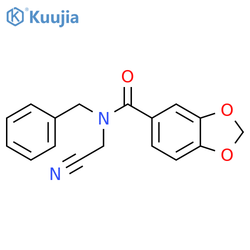 N-benzyl-N-(cyanomethyl)-1,3-dioxaindane-5-carboxamide structure