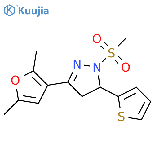 3-(2,5-dimethylfuran-3-yl)-1-methanesulfonyl-5-(thiophen-2-yl)-4,5-dihydro-1H-pyrazole structure