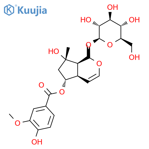 b-D-Glucopyranoside, 1,4a,5,6,7,7a-hexahydro-7-hydroxy-5-[(4-hydroxy-3-methoxybenzoyl)oxy ]-7-methylcyclopenta[c]pyran-1-yl, (1S,4aR,5R,7S,7aS)- structure