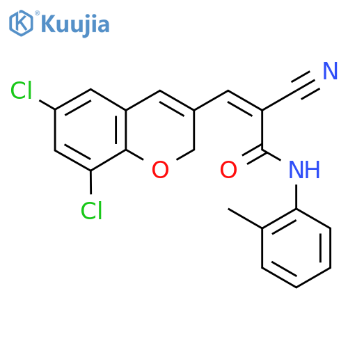 2-cyano-3-(6,8-dichloro-2H-chromen-3-yl)-N-(2-methylphenyl)prop-2-enamide structure