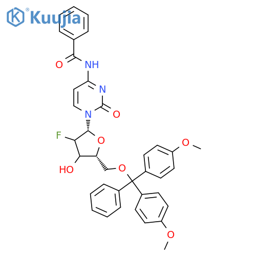N-(1-((2R,5R)-5-((Bis(4-methoxyphenyl)(phenyl)methoxy)methyl)-3-fluoro-4-hydroxytetrahydrofuran-2-yl)-2-oxo-1,2-dihydropyrimidin-4-yl)benzamide structure