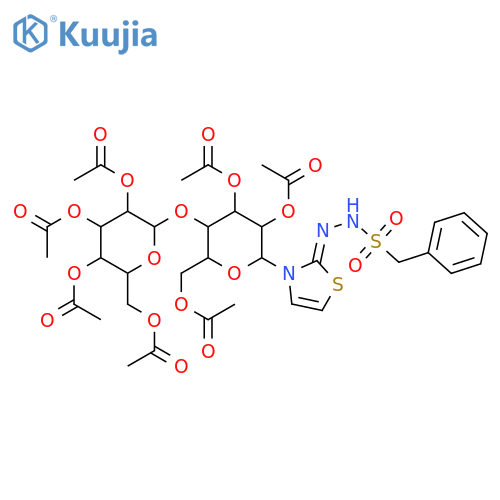 Benzenemethanesulfonic acid, 2-[3-[2,3,6-tri-O-acetyl-4-O-(2,3,4,6-tetra-O-acetyl-α-D-glucopyranosyl)-β-D-glucopyranosyl]-2(3H)-thiazolylidene]hydrazide structure