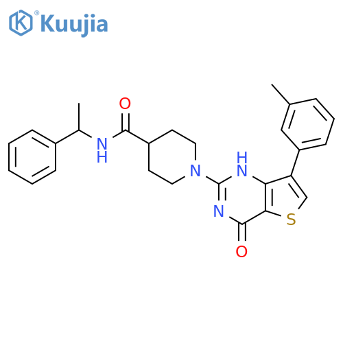 1-7-(3-methylphenyl)-4-oxo-3H,4H-thieno3,2-dpyrimidin-2-yl-N-(1-phenylethyl)piperidine-4-carboxamide structure