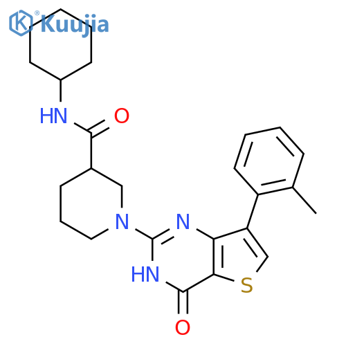 N-cyclohexyl-1-7-(2-methylphenyl)-4-oxo-3H,4H-thieno3,2-dpyrimidin-2-ylpiperidine-3-carboxamide structure