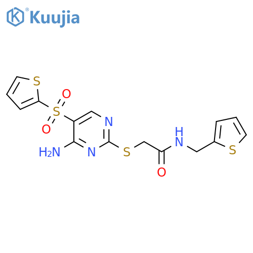 2-{[4-amino-5-(thiophene-2-sulfonyl)pyrimidin-2-yl]sulfanyl}-N-[(thiophen-2-yl)methyl]acetamide structure