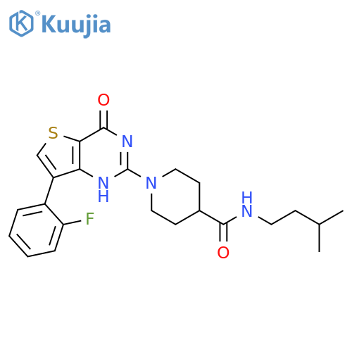 1-7-(2-fluorophenyl)-4-oxo-3H,4H-thieno3,2-dpyrimidin-2-yl-N-(3-methylbutyl)piperidine-4-carboxamide structure