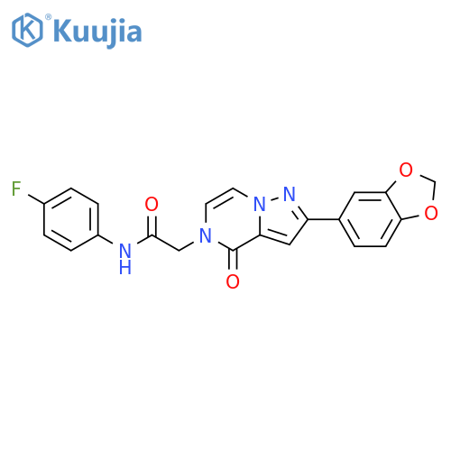 2-[2-(2H-1,3-benzodioxol-5-yl)-4-oxo-4H,5H-pyrazolo[1,5-a]pyrazin-5-yl]-N-(4-fluorophenyl)acetamide structure