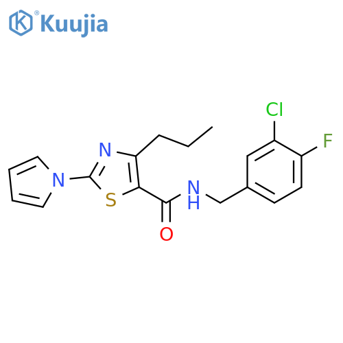 N-[(3-chloro-4-fluorophenyl)methyl]-4-propyl-2-(1H-pyrrol-1-yl)-1,3-thiazole-5-carboxamide structure