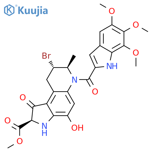 1H-Pyrrolo[3,2-f]quinoline-2-carboxylicacid,8-bromo-2,3,6,7,8,9-hexahydro-4-hydroxy-2-methyl-1-oxo-6-[(5,6,7-trimethoxy-1H-indol-2-yl)carbonyl]-,methyl ester, (2R,8S)- structure