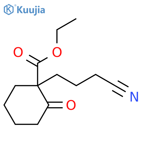 Cyclohexanecarboxylic acid, 1-(3-cyanopropyl)-2-oxo-, ethyl ester structure