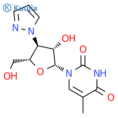 2,4(1H,3H)-Pyrimidinedione,1-[3-deoxy-3-(1H-pyrazol-1-yl)-b-D-arabinofuranosyl]-5-methyl- structure