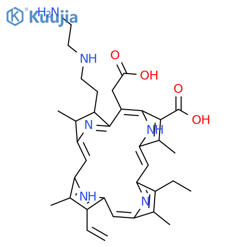 (17S,18S)-18-{2-[(2-aminoethyl)amino]ethyl}-20-(carboxymethyl)-12-ethenyl-7-ethyl-3,8,13,17-tetramethyl-17,18-dihydroporphyrin-2-carboxylic acid structure