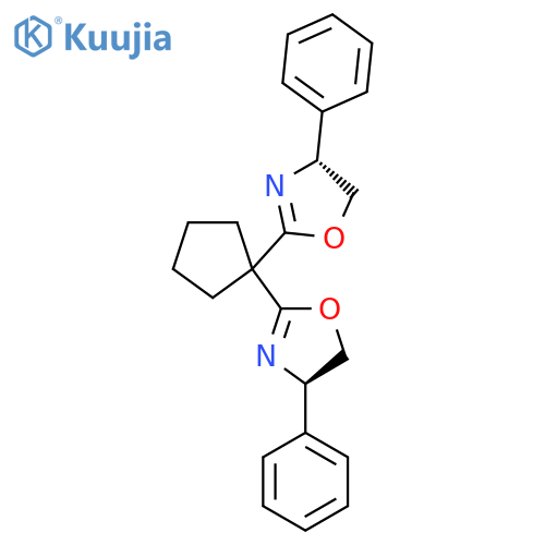 (4R,4'R)-2,2'-(cyclopentane-1,1-diyl)bis(4-phenyl-4,5-dihydrooxazole) structure
