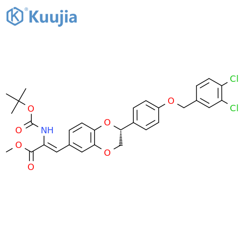 Methyl (Z)-3-[(2R)-2-[4-[(3,4-dichlorophenyl)methoxy]phenyl]-2,3-dihydro-1,4-benzodioxin-6-yl]-2-[(2-methylpropan-2-yl)oxycarbonylamino]prop-2-enoate structure