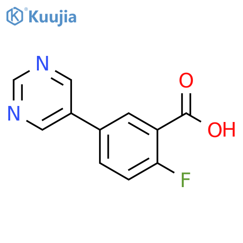 2-fluoro-5-(pyrimidin-5-yl)benzoic acid structure
